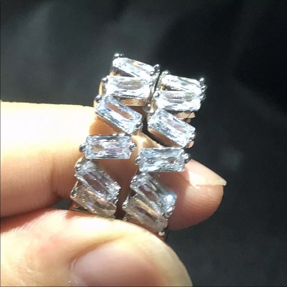 New Women’s 925 Silver Geometric Diamond Eternity Band Ring - Picture 6 of 6